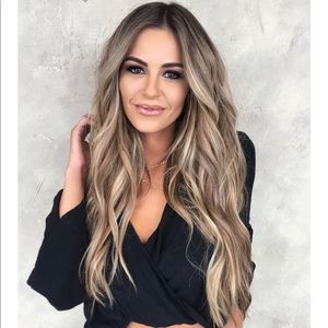 NEW 26” long light brown and blond human hair wig